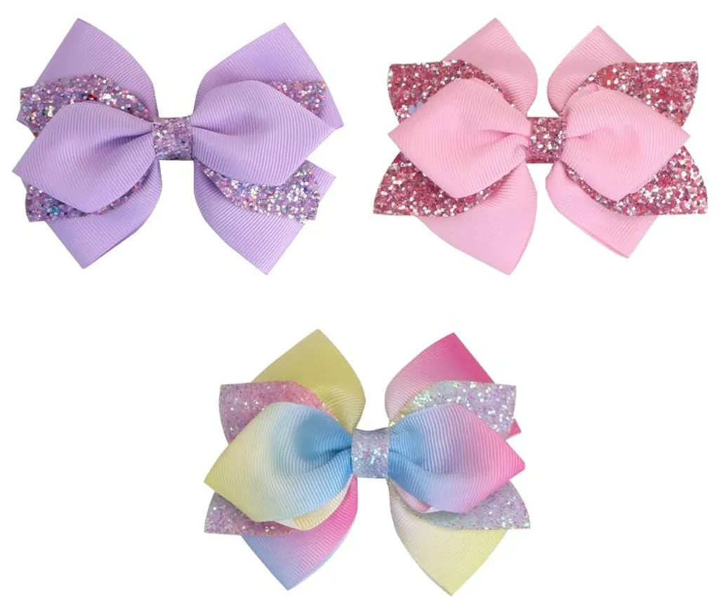 Barrettes crocodiles à nœuds pour femmes avec finitions pailletées 3pcs