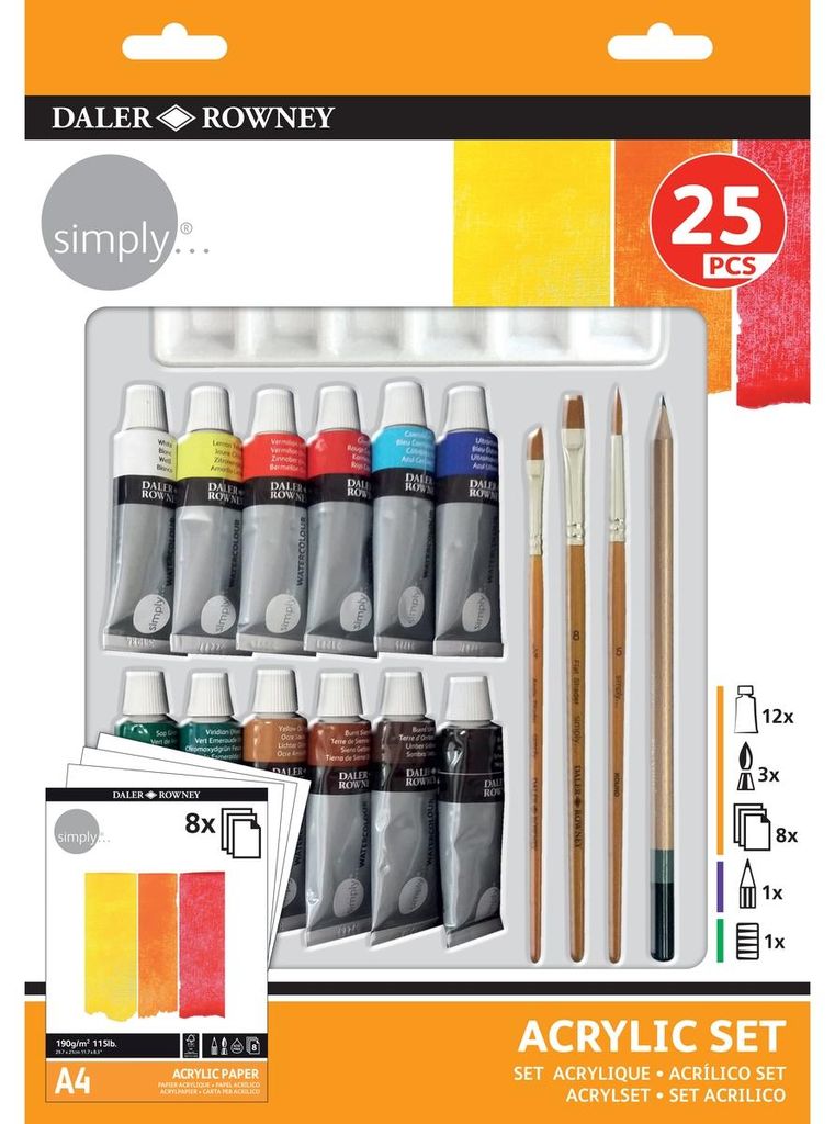 Daler-Rowney Simply Acryl Kunstset, (25er-Pack)