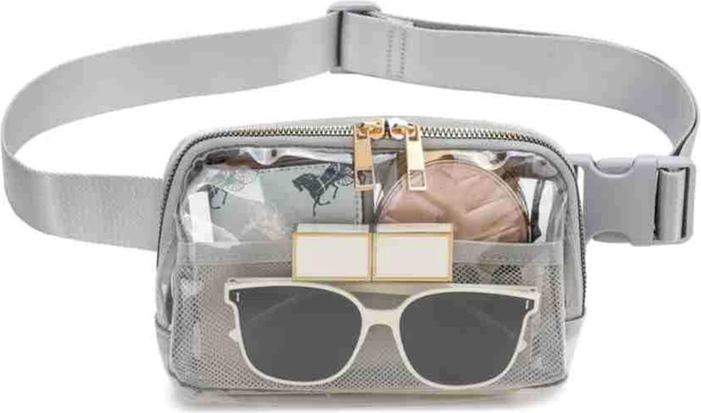 Transparente Bauchtasche, große Kapazität, wasserabweisend, mit Reißverschluss, stadionzugelassen, transparente Hüfttasche