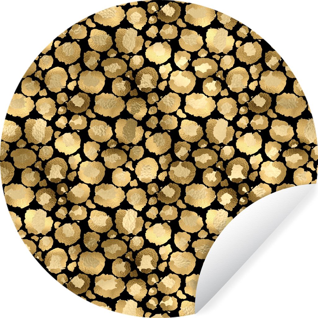MuchoWow Runde Wandtattoo - Wandsticker Tapete Aufkleber Muster - Pantherdruck - Gold Ø 50 cm Selbstklebend und Repositionierbar - Wandaufkleber...
