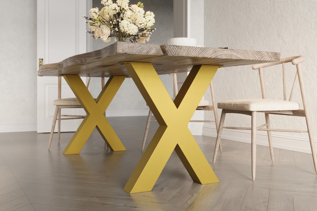 2er Set Tischbeine Tischgestell Tischkufen Tischfüße | 76x72cm Gold Stahlprofil 80x80mm | für Esstisch Schreibtisch Stahl Industrial Metall