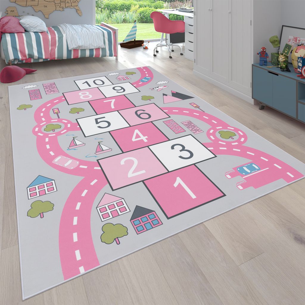 Teppich Kinderzimmer Kinderteppich Spielteppich Straßen Design Mit Hüpfkästchenspiel Grösse 240x340 cm
