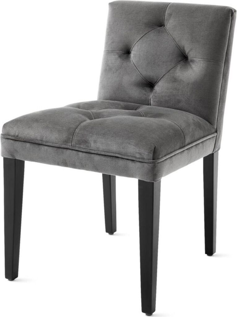 Casa Padrino Luxus Esszimmerstuhl in dunkelgrau mit schwarzen Beinen 50 x 59 x H. 79 cm - Esszimmermöbel