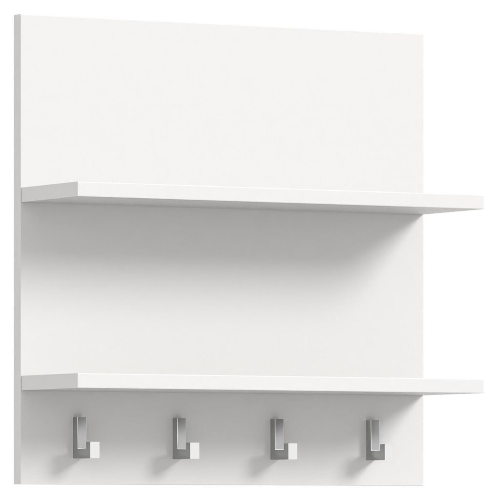 ProjektX Wandgarderobe 4 Haken 2 Regale weiß Hochglanz.