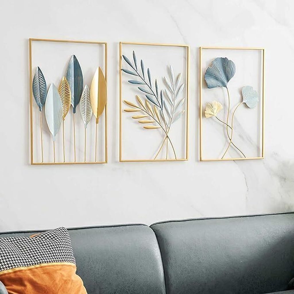 3er-Pack Wanddekoration Metall-Ginkgo, 3D-dekorative Wandblätter, Wanddeko, Hängedekoration für Wohnzimmer, Schlafzimmer, Badezimmer, Küche und...