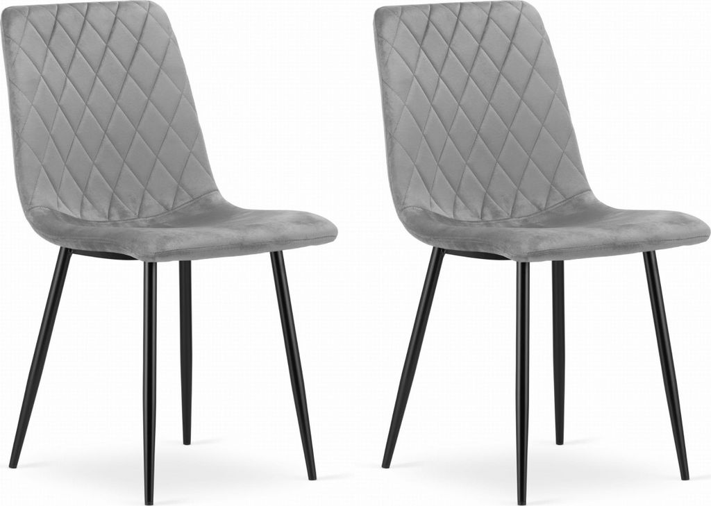 SCANNO Stuhl hellgrau velourgepolstert mit Metallbeinen, für Wohnzimmer, Arbeitszimmer, Schlafzimmer, 2er Set, belastbar bis 110 kg