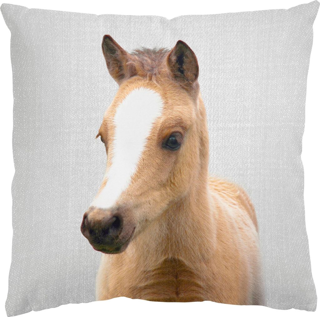 Dekokissen Tiere drinnen / Indoor Zierkissen Canvas waschbar Pferd schwarz weiss Motiv Sofakissen ohne Füllung
