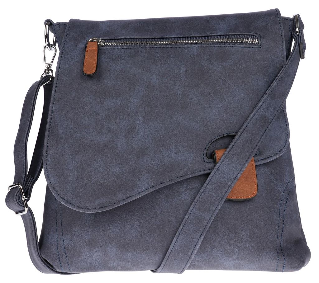Christian Wippermann große Damen Tasche Umhängetasche Handtasche Crossover Leder Optik Blau