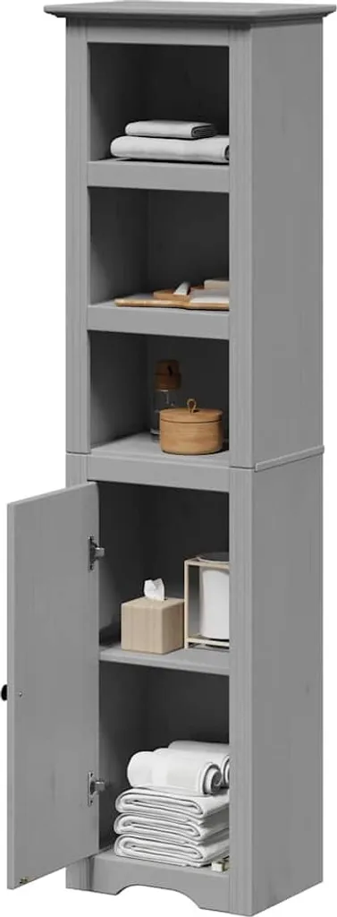Mobile Bagno BODO Grigio 44x30x160 cm | Colonna Salvaspazio Legno Pino