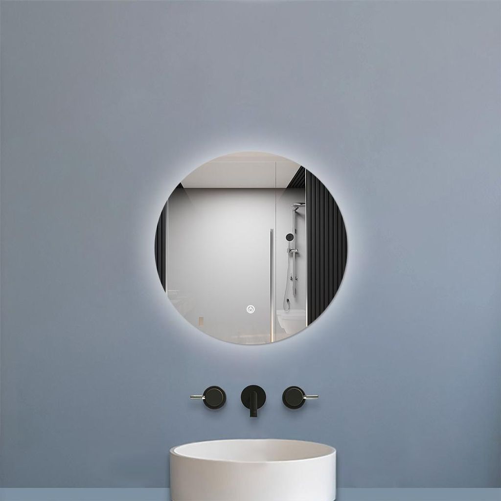 LED Spiegel Rund 50cm Kaltweiß dimmbar Memory eine Stunde automatische Abschaltung Touch Wandschalter Badezimmerspiegel