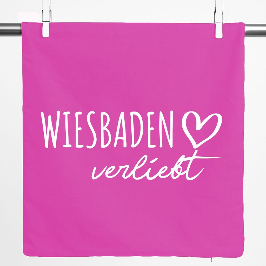 Huuraa Kissenbezug Wiesbaden verliebt 40x40cm Fuchsia Baumwolle Dekokissenbezug Geschenkidee