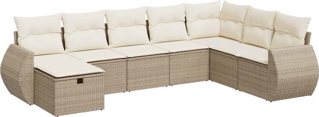 vidaXL 8-tlg. Garten-Sofagarnitur mit Kissen Beige Poly Rattan