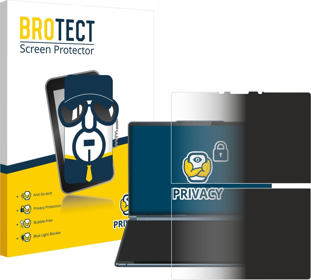 BROTECT Sichtschutzfolie für Lenovo Yoga Book 9i Gen 9 Anti-Spy Privacy Sichtschutz Blickschutz Folie Blaulicht-Schutz