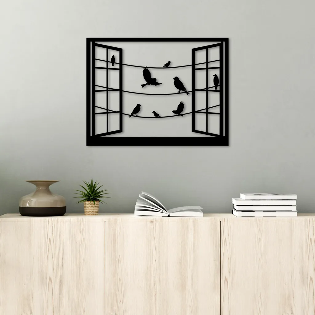 Décoration Murale 100 % Métal Noir Wallity - Design Oiseaux 50 x 38 cm - 2