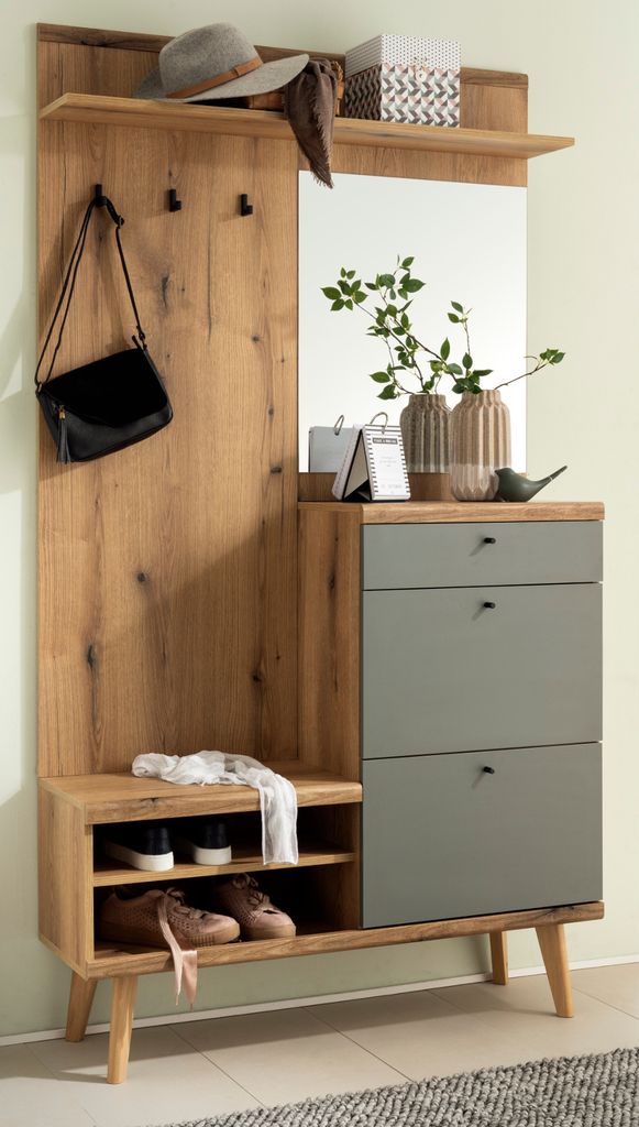 Garderobe "Juna" Eiche und Salbei Kompaktgarderobe Produktbild 