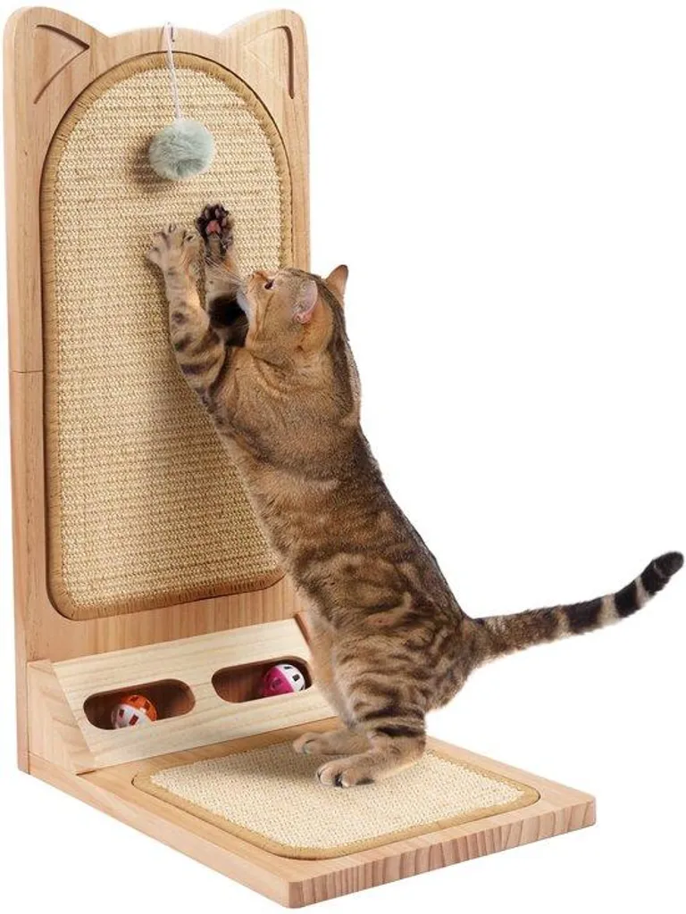 Grattoir chat design en bois et sisal résistant 58 cm en forme de L