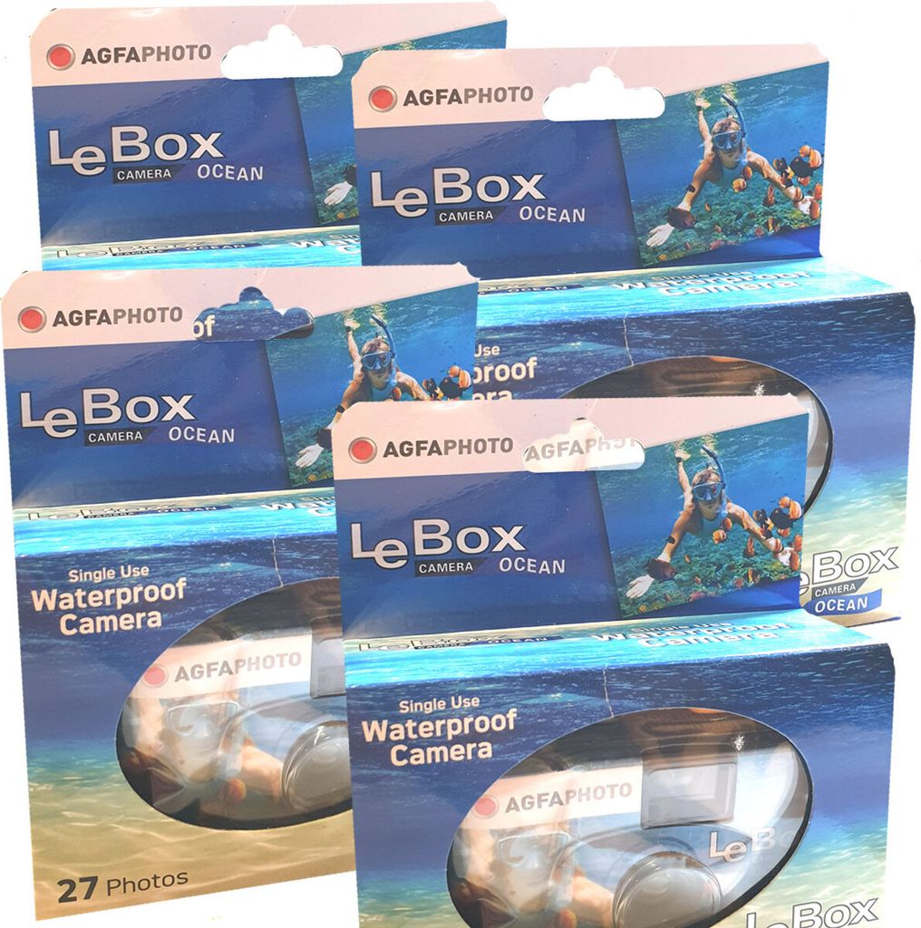 4x AgfaPhoto Le Box Ocean Einwegkamera (wasserdicht, 400 ASA, 27 Aufnahmen)