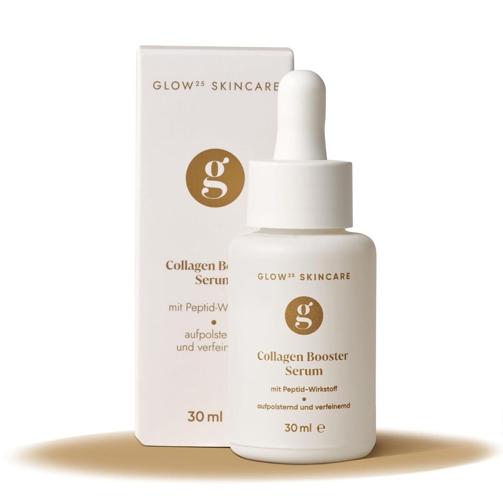 Glow25 Collagen Booster Serum [30ml] - Flüssigkeit mit Peptid-Wirkstoff und Hyaluron - Pflanzliches Kollagen - 100% Vegan