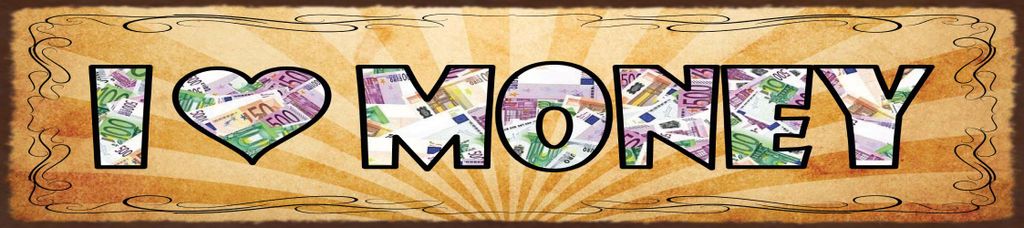 vianmo Blechschild 10x46 cm I love Money Geld Euros