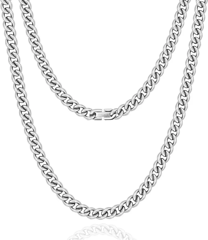 Catena da uomo a maglie cubane in acciaio inossidabile 7 mm placcata oro 18 carati 45,7 cm argento oro