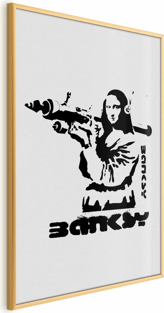 Poster Monna Lisa con Bazooka 40x60 cm - Cornice Oro Alta Qualità