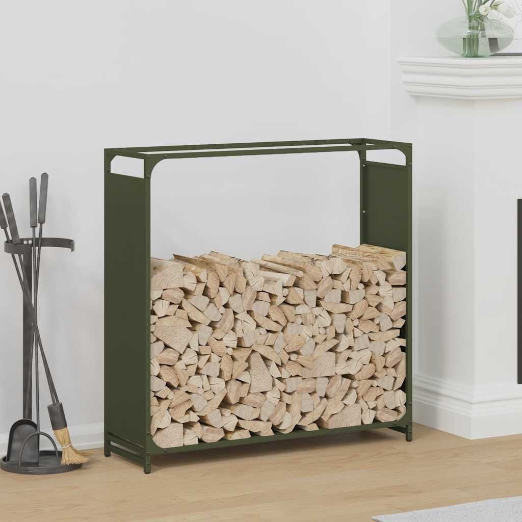 Brennholzregal Olivgrün 90x28x90 cm Kaltgewalzter Stahl, Kaminholzregale DesignMöbel