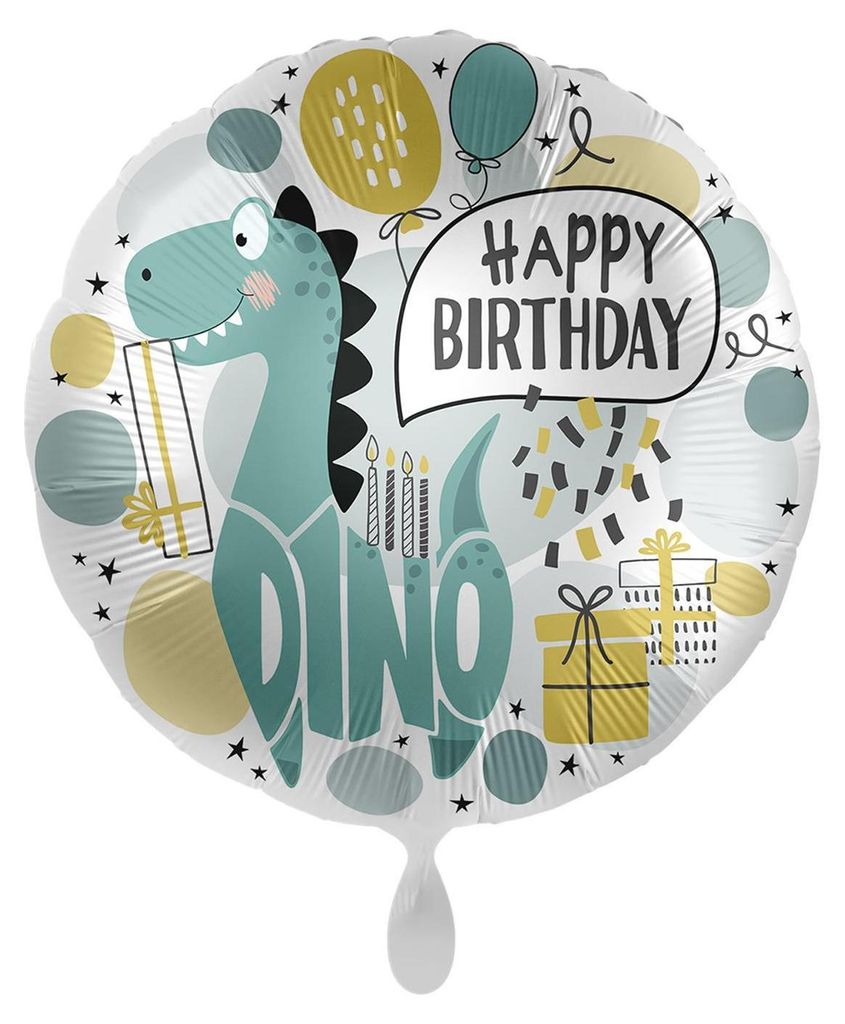 Party Factory Folienballon Happy Birthday Dino für Jungen Ø43cm türkis-gold