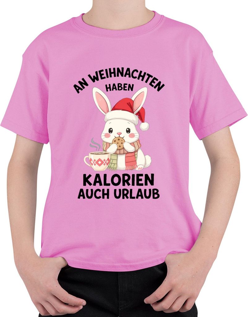 An Weihnachten Kalorien haben Urlaub Weihnachtshase Keks Geschenk Uni Kinder T-Shirt, Pink, 128