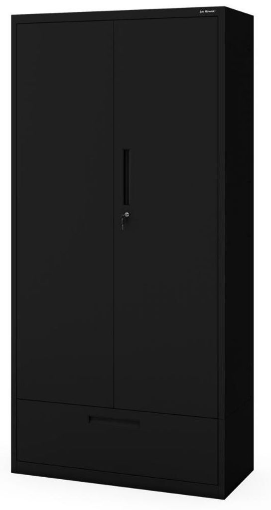 Metallschrank mit Einzel-Schublade MEGAN 195x90x40cm Schwarz | Büroschrank Aktenschrank Stahlschrank Fachbodenschrank Werkstattschrank
