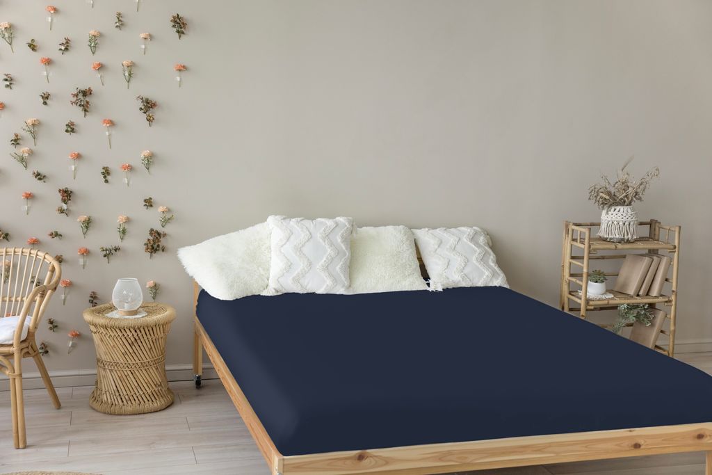 Jersey Spannbettlaken 100x200 cm 100% Baumwolle Dunkelblau Produktbild 5