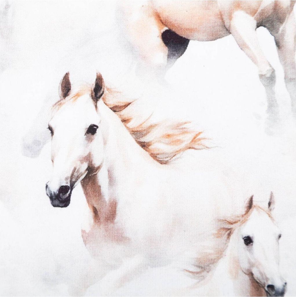 Jersey Stoff Pferde weiß Baumwolljersey Digitaldruck 1,4m