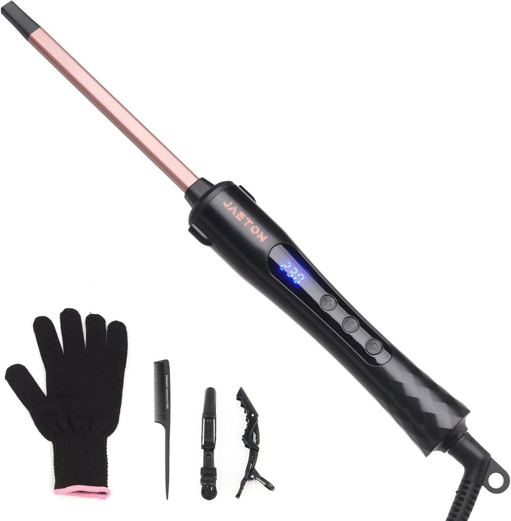 9mm Vierkant Lockenstab Keramik Dünn für Enge Locken, Schnelles Aufheizen, Turmalin Beschichtung,360° Drehkabel, Mit Handschuh,Für Kurze & Lang...