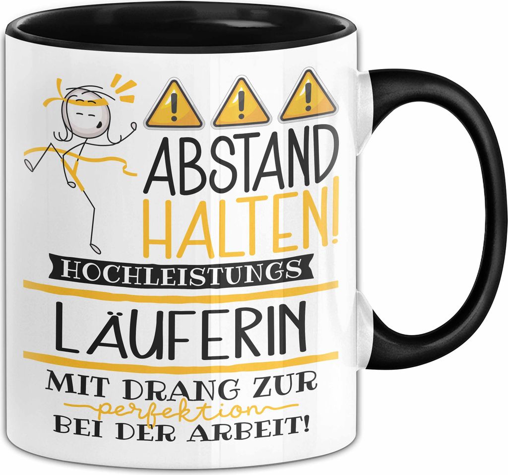 Läuferin Tasse Geschenk Lustig Abstand Halten Hochleistungs-Läuferin Mit Drang Zur Perfektion Bei Der Arbeit (Schwarz)