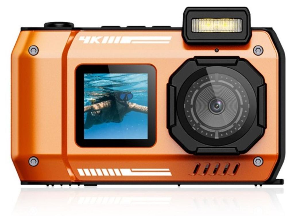 INF 4K Unterwasserkamera Plastik 9.5cmx3.4cmx6.5cm 18x Zoom Schnorcheln Orange