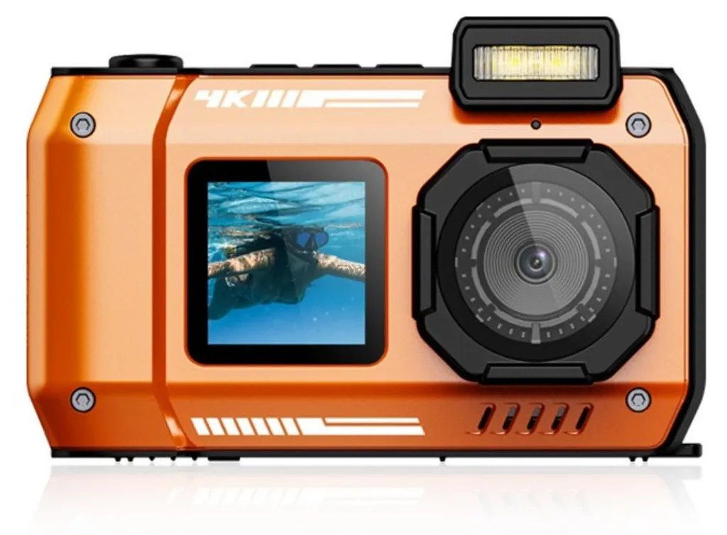 Caméra 4K étanche IP68 INF Orange avec zoom 18x et double écran LCD