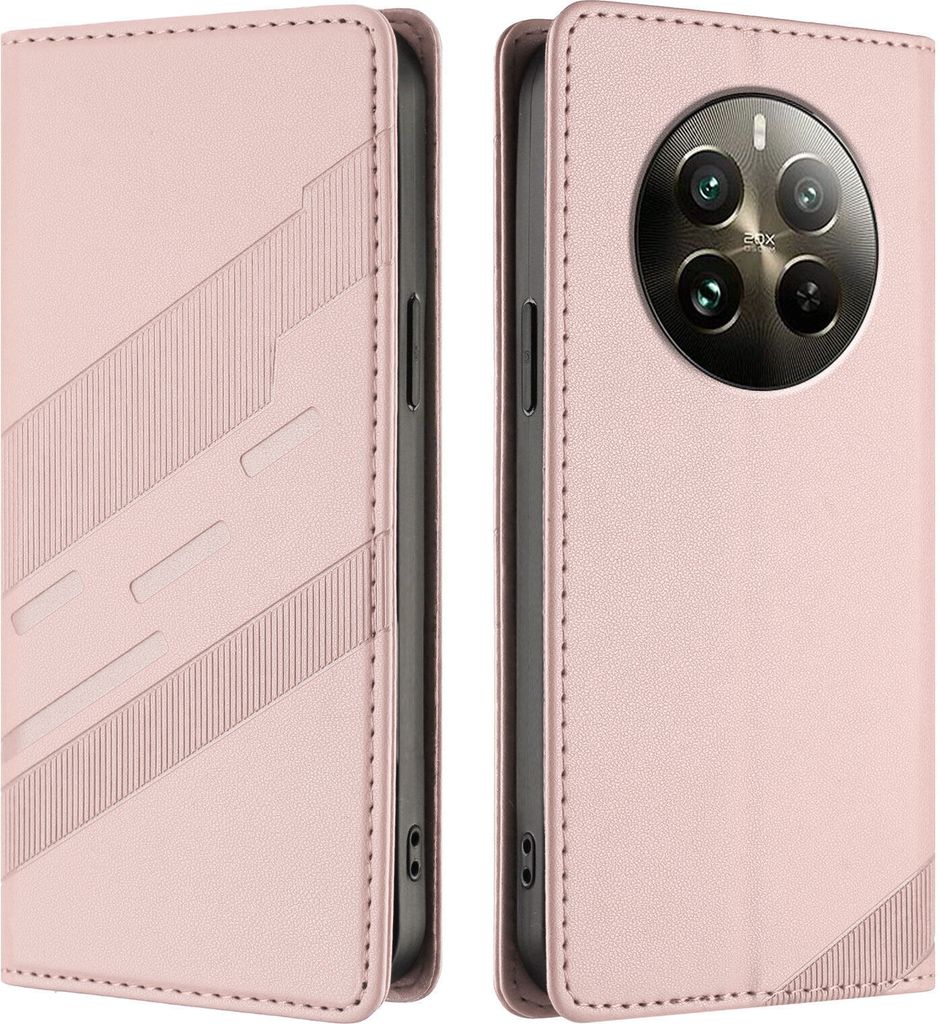 Hülle für Realme 12 Pro/Realme 12 Pro+, Kunstleder Brieftaschen Handyhülle mit Kartenfach und Standfunktion Pink