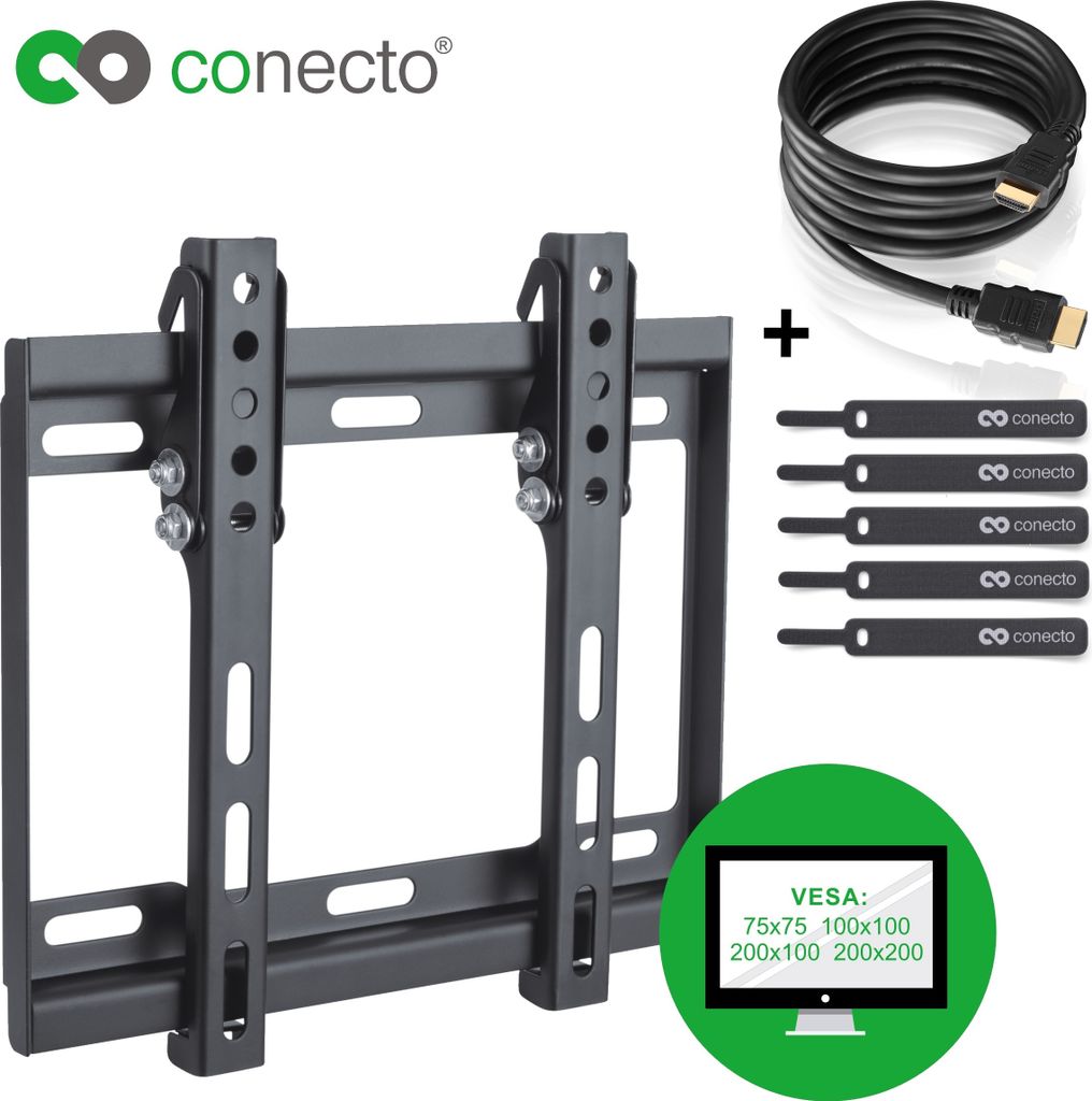 conecto CC50261 Wandhalterung für TV Geräte mit 58-107 cm (23-42 Zoll), neigbar: -14° bis 0°, Wandabstand: 25mm, Traglast: max. 35,0kg, VESA 20...