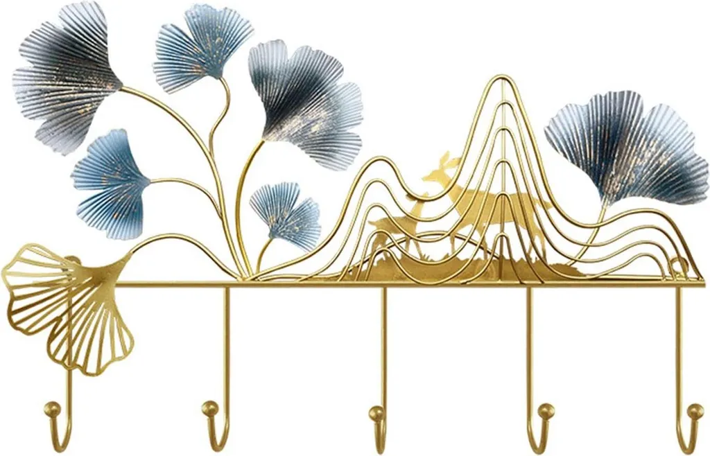 Sculpture en métal faite main 3D Ginkgo doré - Objet d'art mural chic
