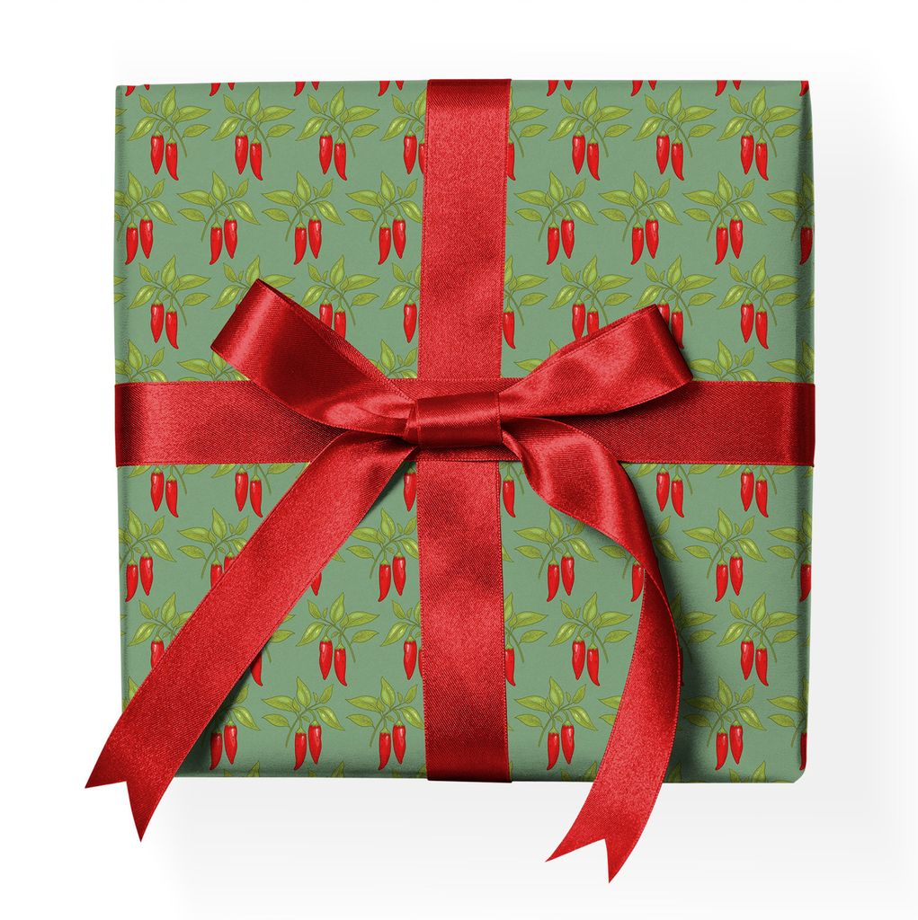 Scharfes Botanik Geschenkpapier mit Chili Schoten, grün - G23042, 32 x 48cm