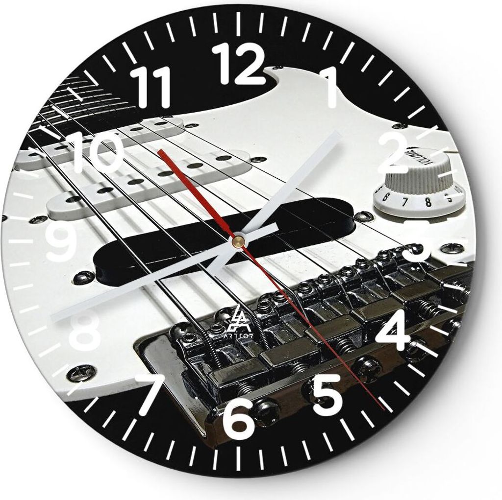 Wanduhr - Rund - Glasuhr - E-Gitarre String Knopf - 40x40cm - Schleichendes Uhrwerk - Lautlos - zum Aufhängen bereit - Dekoration Modern - Wanddek...