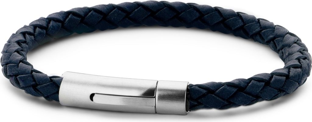 Frank 1967 7FB-0219 Stalen Heren Armband met Leer - Gevlochten - Lengte 21 cm - Blauw