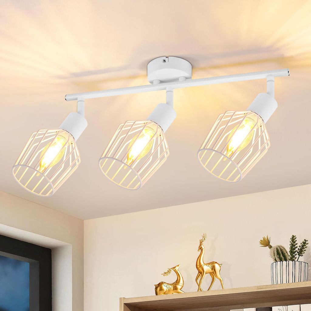 ZMH Deckenstrahler 3 Flammig Deckenspot Weiß E14 Spotleuchten Schwenkbar Vintage Ceiling Spot Drehbar 350° Wandlampe Flur Korridor Badezimmer