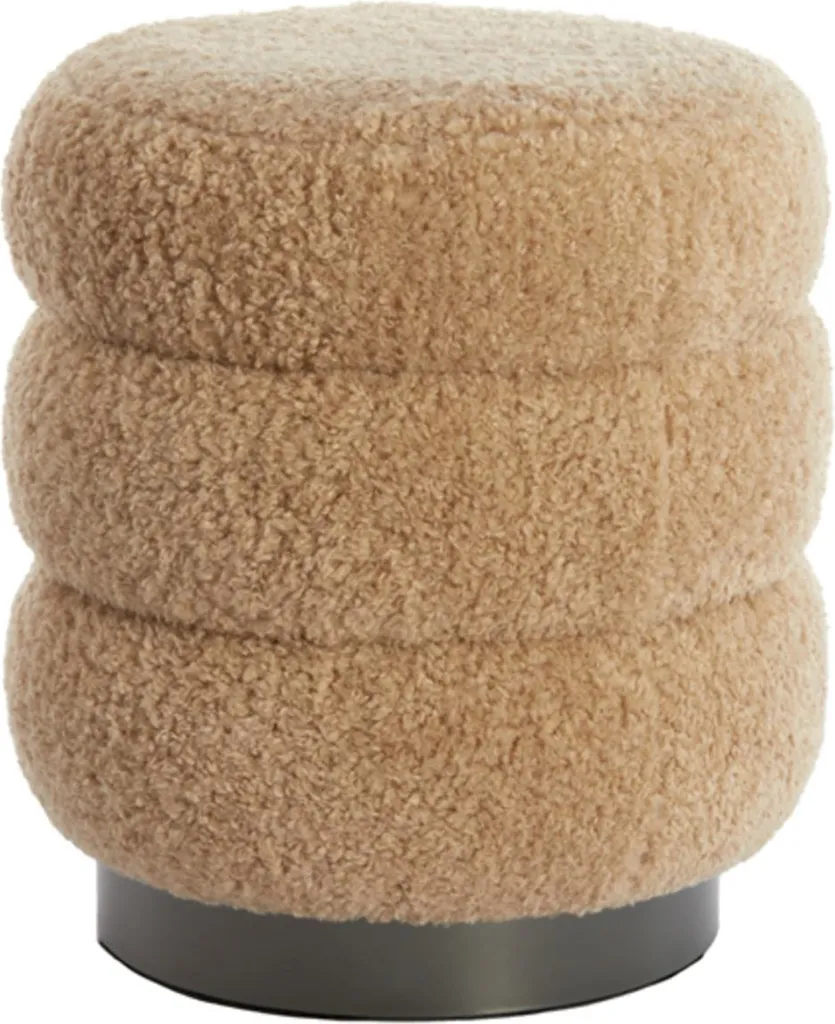 Pouf repose-pieds Jobbi beige et métal noir - Tabouret bas de salon