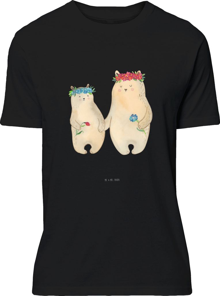 Mr. & Mrs. Panda Tshirt Bären mit Blumenkranz - Schwarz - Geschenk, Mama, Kinder, Family, Baumwoll T-Shirt, Motiv, Muttertag, S, Familie, Freundin...