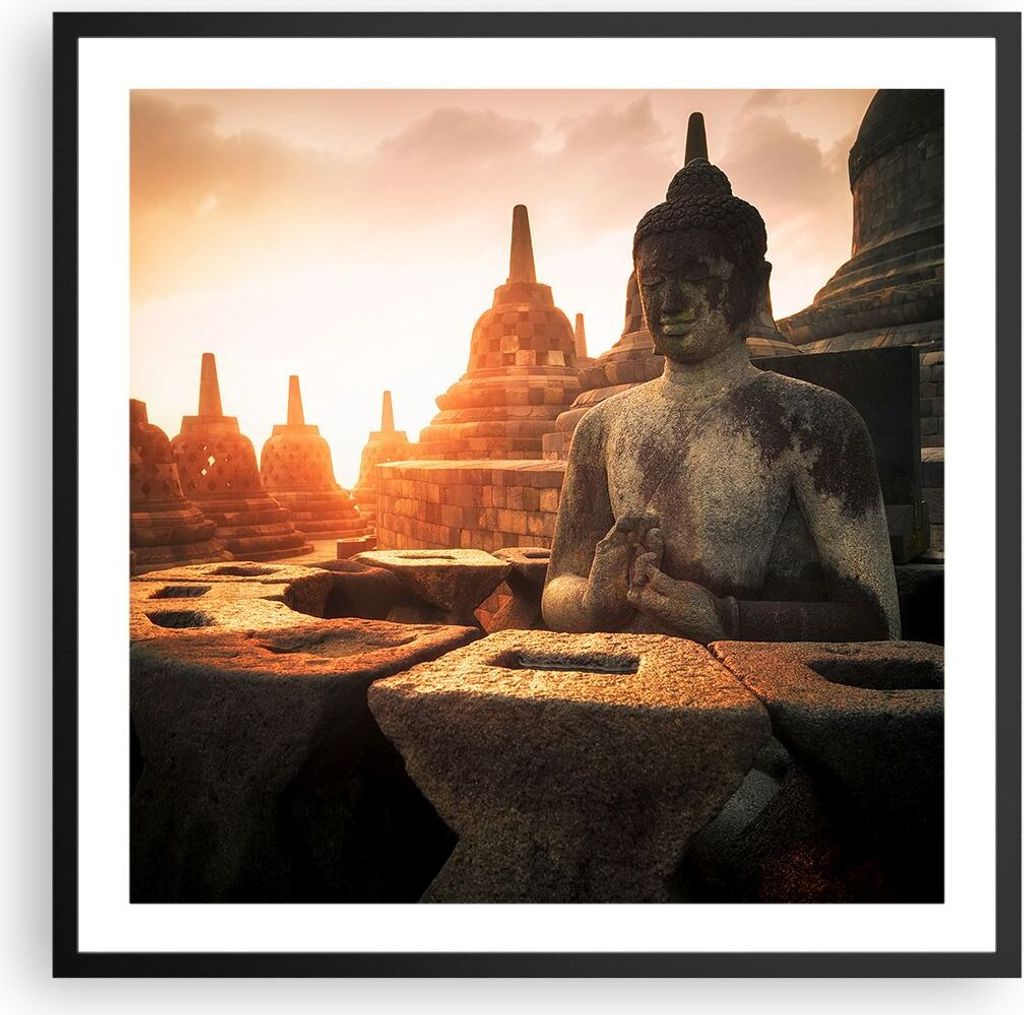Gerahmtes Poster - Schwarzer Rahmen - Buddha Glaube Asien - 60x60 cm - Wand Bild - Wanddeko - Wandbilder - Kunstposter - Wandposter - Bilderrahmen ...