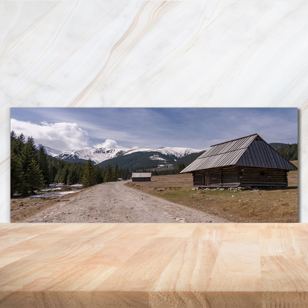 Tulup Küchenrückwand Spritzschutz aus Glas -125x50 -Spritzschutz auf gehärtetes Glas Deko Landschaften Berge Hütte