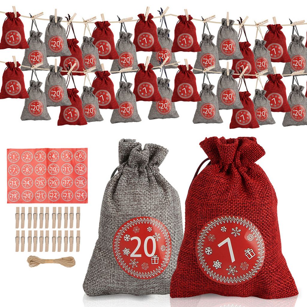 TolleTour 24 Adventskalender zum Befüllen, Stoffbeutel Produktbild 