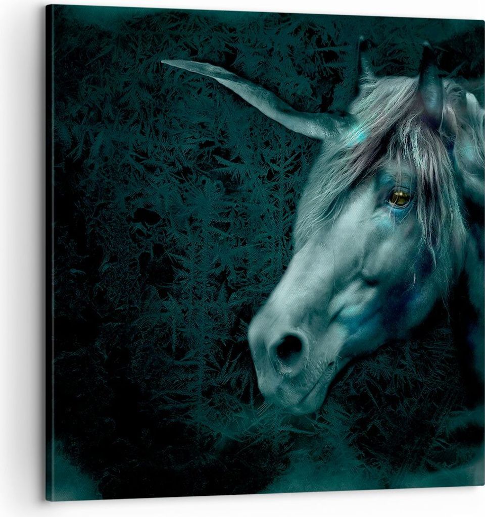 Bild auf Leinwand - Leinwandbild - Computergrafik Pferd Horn - 60x60cm - Wand Bild - Wanddeko - Leinwanddruck - Bilder - Kunstdruck - Wanddekoratio...