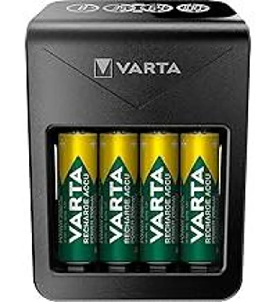 VARTA Caricabatterie per Pile AA AAA 9V | LCD Plug Charger+ con 4 AA