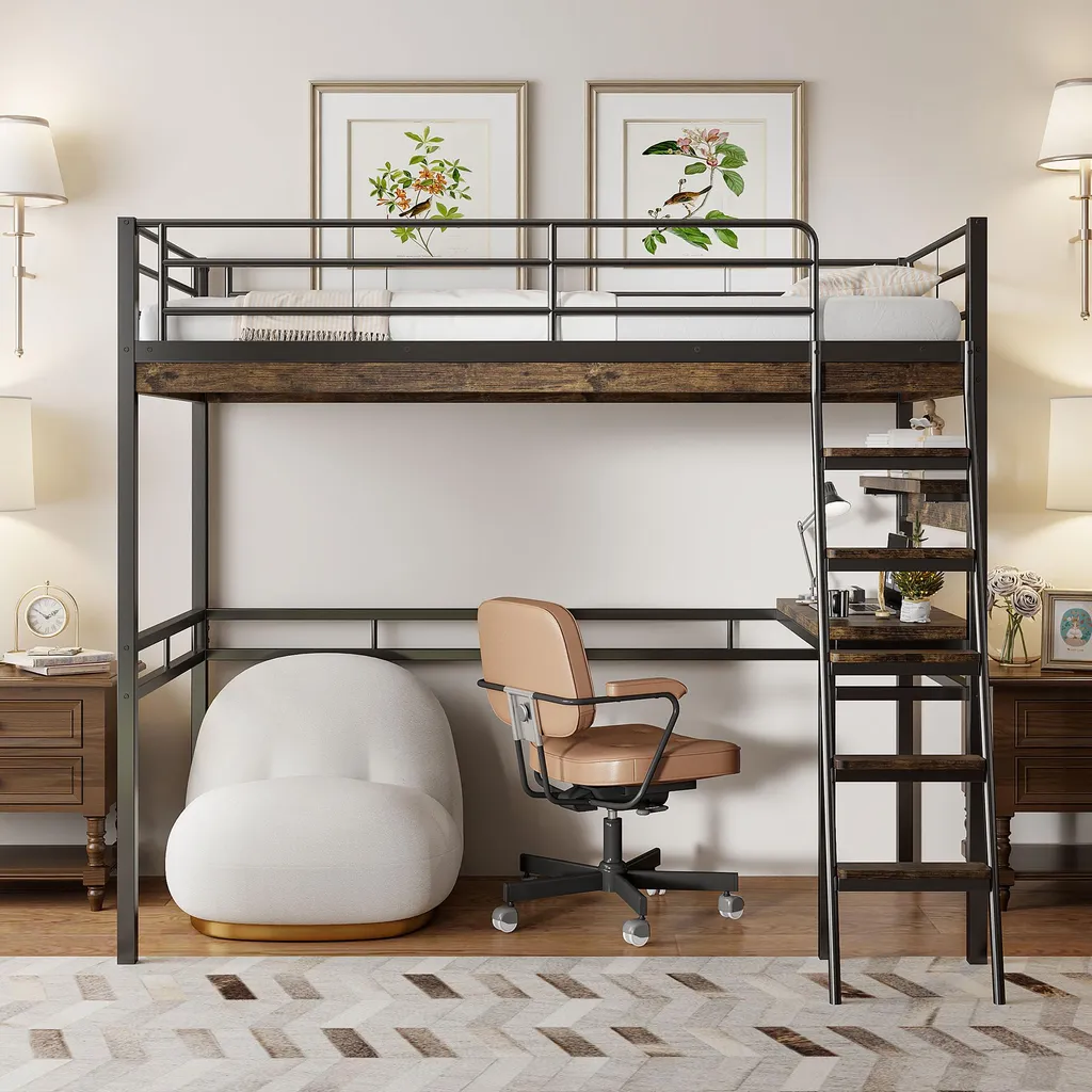 Lit Combiné Enfant 90x200 cm avec Bureau Intégré et Rangement Noir